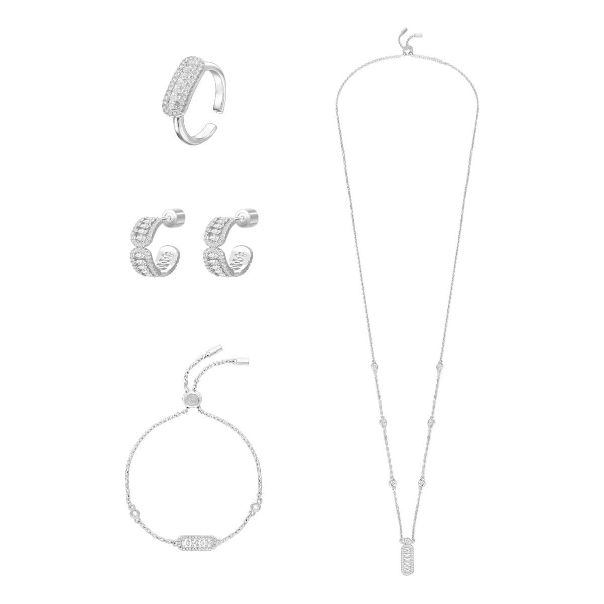 طقم فاين بتصميم ثنائي / اللون الفضي