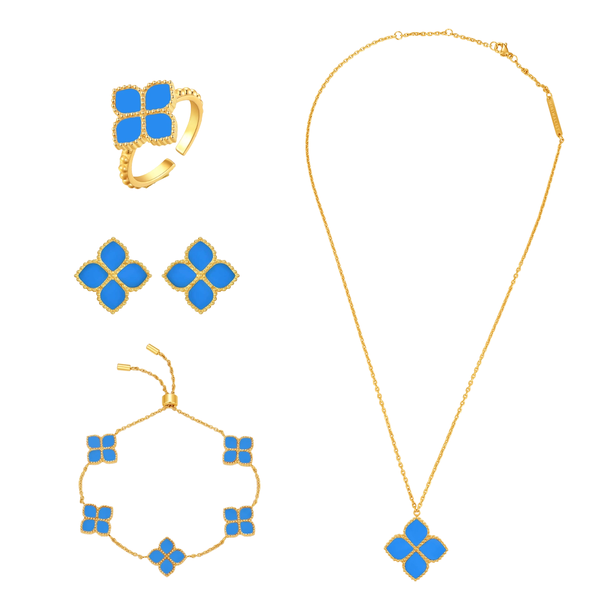 جوري / طقم العقيق التركوازي باللون الذهبي