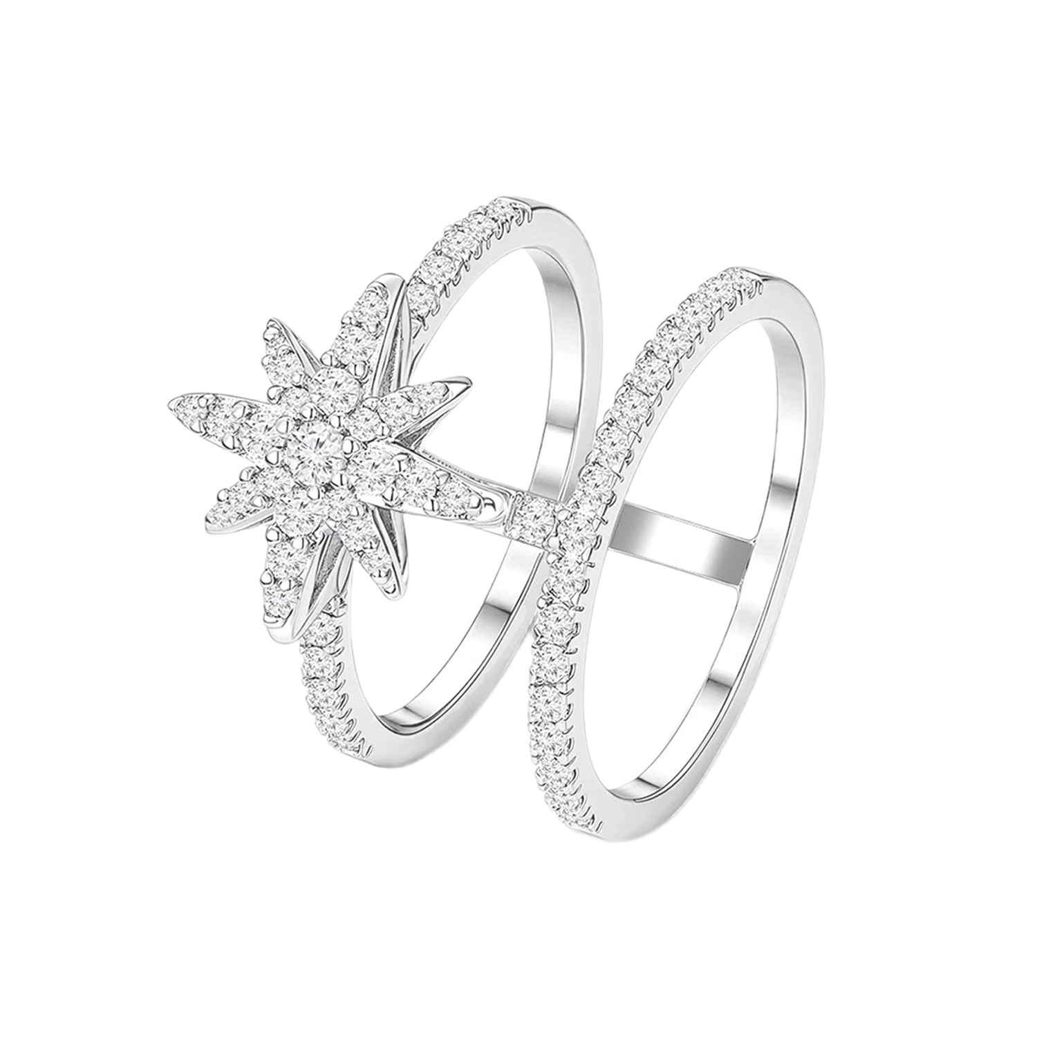 خاتم مون ستار بتصميم متعدد / اللون الفضي