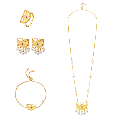 شناف / طقم اللؤلؤ باللون الذهبي