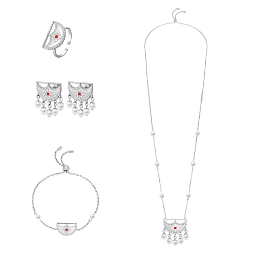 شناف / طقم اللؤلؤ باللون الفضي