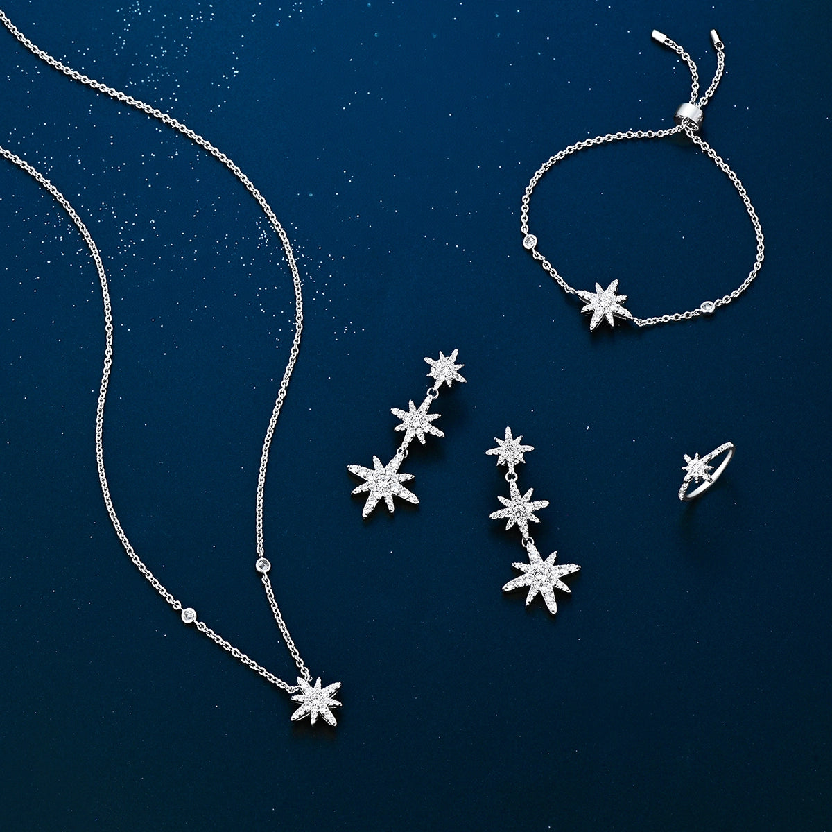 طقم مون ستار بتصميم بسيط / اللون الفضي