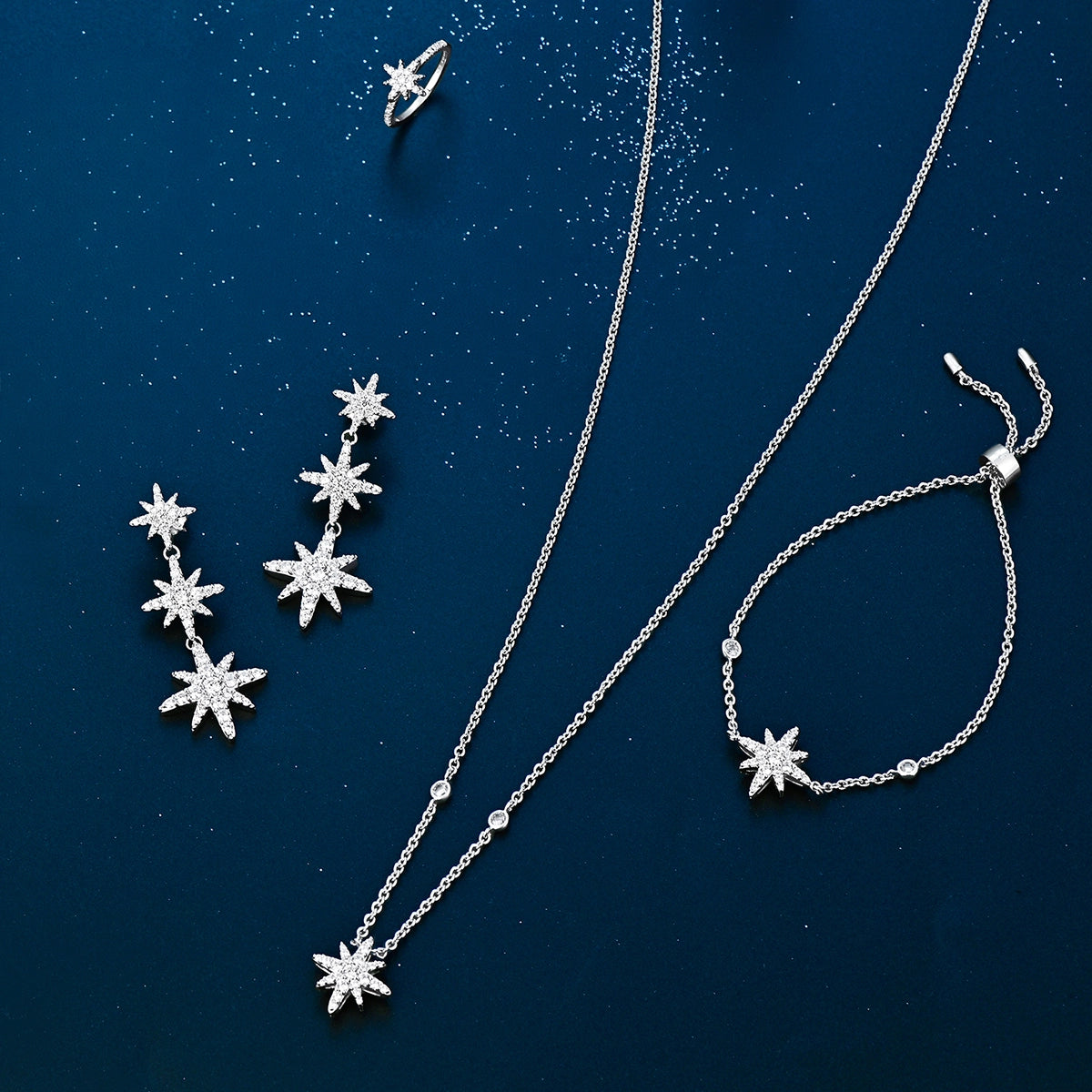 طقم مون ستار بتصميم بسيط / اللون الفضي