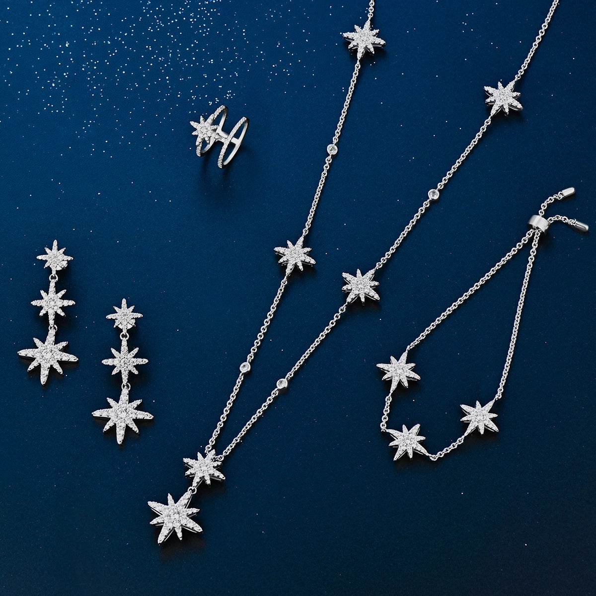 طقم مون ستار بتصميم ثلاثي / اللون الفضي