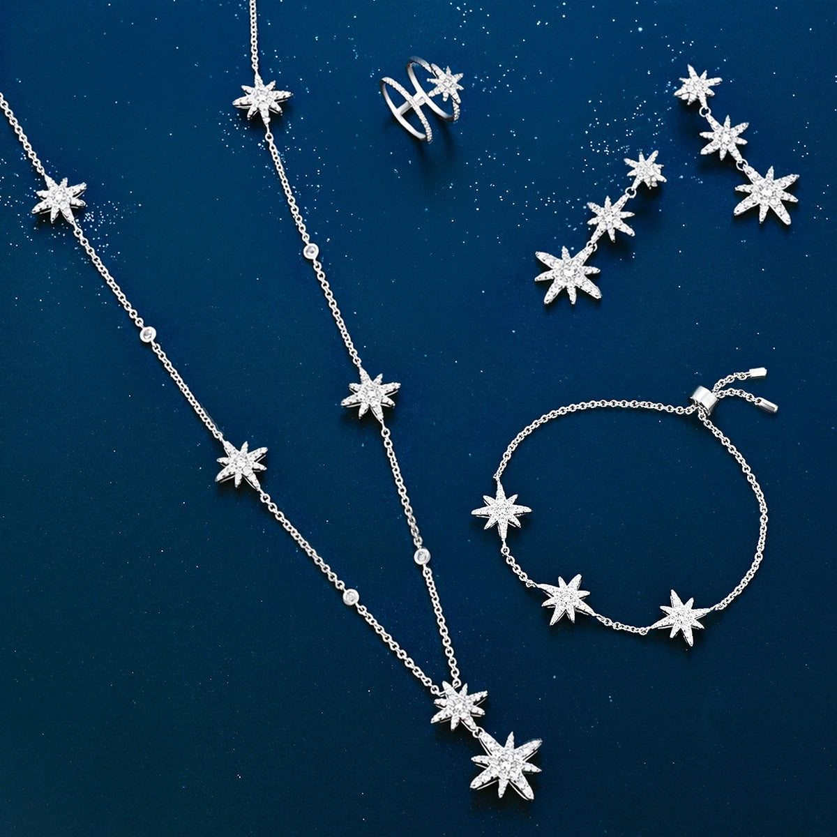 طقم مون ستار بتصميم ثلاثي / اللون الفضي