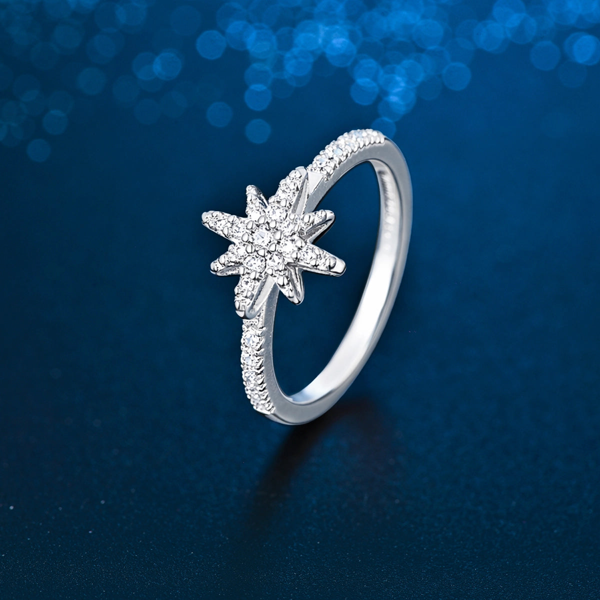 خاتم مون ستار  بتصميم بسيط / اللون الفضي