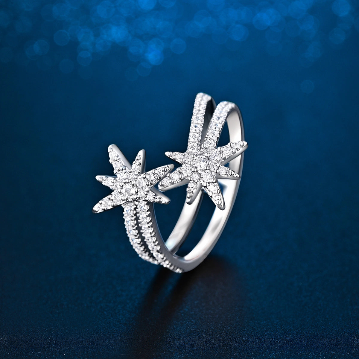 خاتم مون ستار  بتصميم ثنائي / اللون الفضي