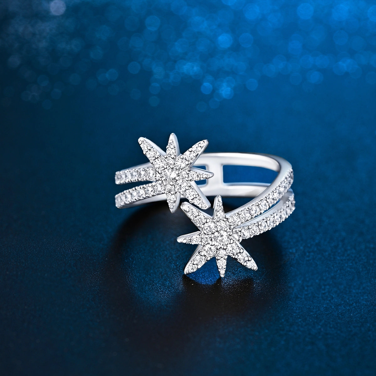 خاتم مون ستار  بتصميم ثنائي / اللون الفضي