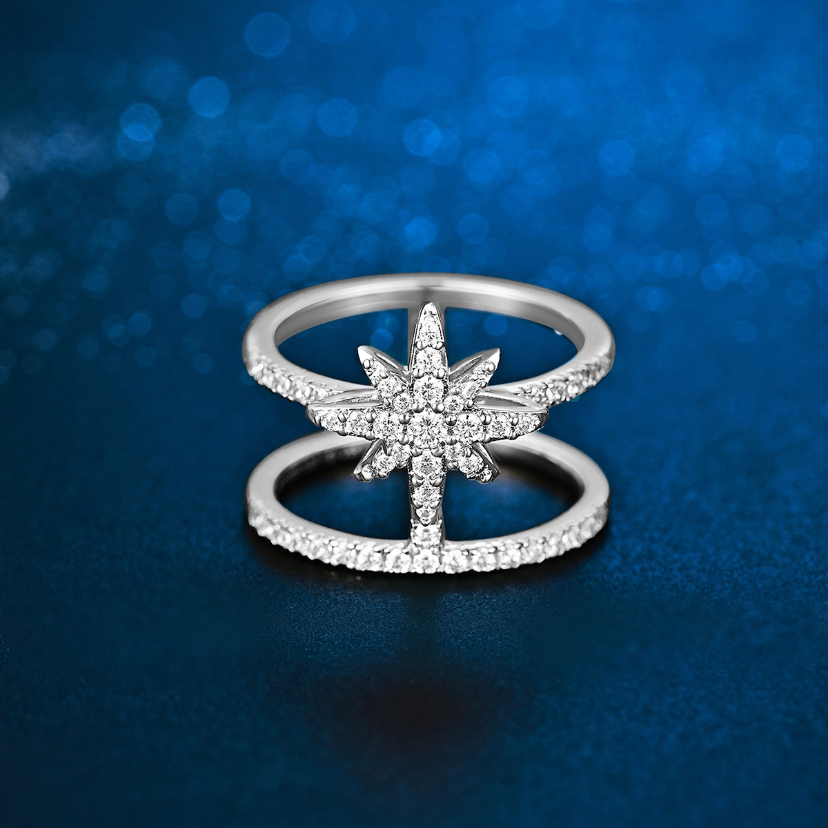 خاتم مون ستار  بتصميم متعدد / اللون الفضي