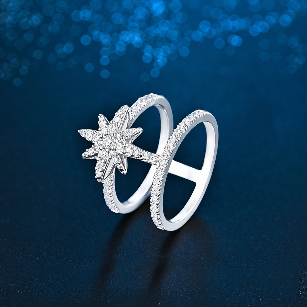 خاتم مون ستار  بتصميم متعدد / اللون الفضي