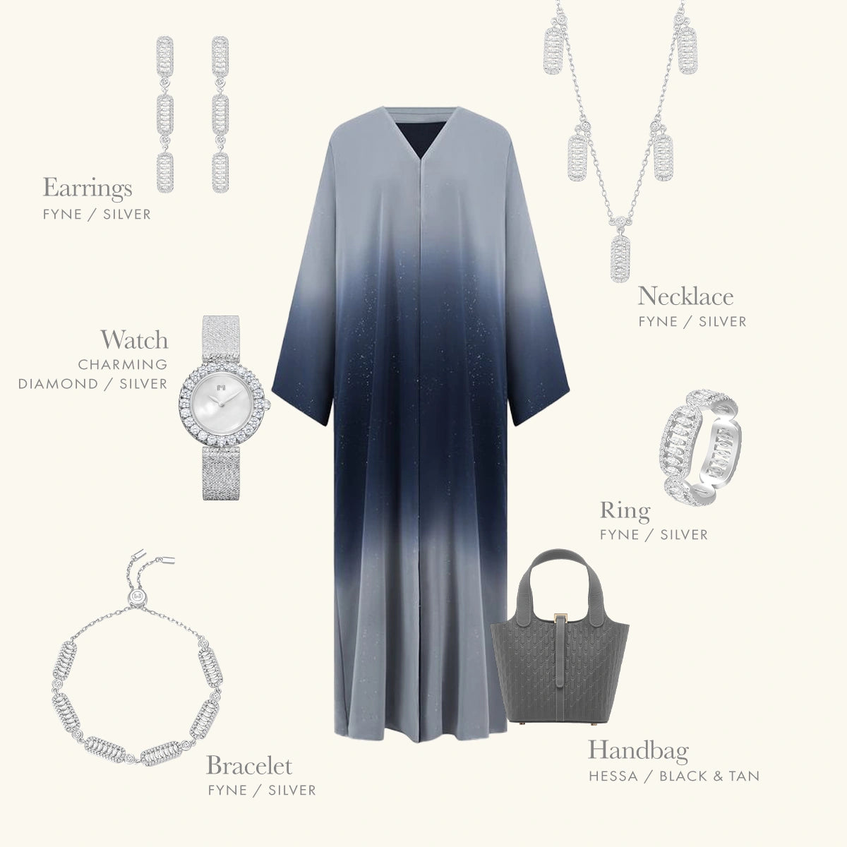 طقم فاين بتصميم متعدد / اللون الفضي