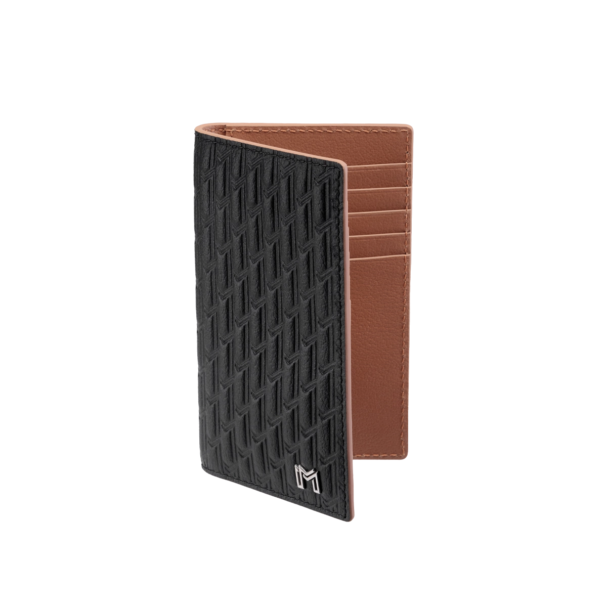 جلد الجمل أسود مع تان / فضي