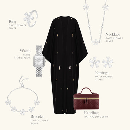 ديزي فلاور/ تصميم بزخارف متعددة طقم اللون الفضي