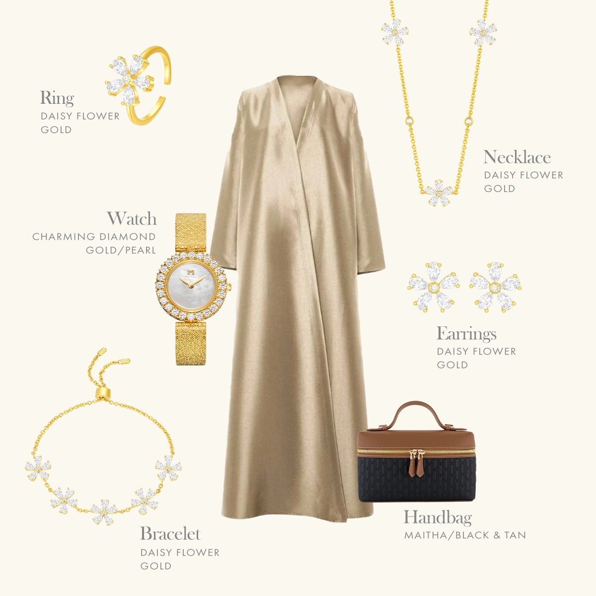 ديزي فلاور/ تصميم بزخارف متعددة  قلادة باللون الذهبي