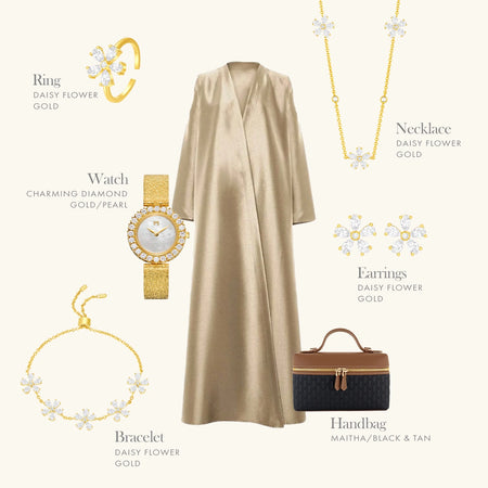 ديزي فلاور/ تصميم بزخارف متعددة  قلادة باللون الذهبي