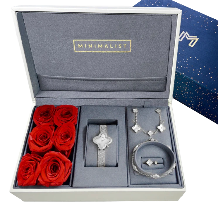 بوكس الورود / ساعة علياء ومجموعة ميني جوري الفضية