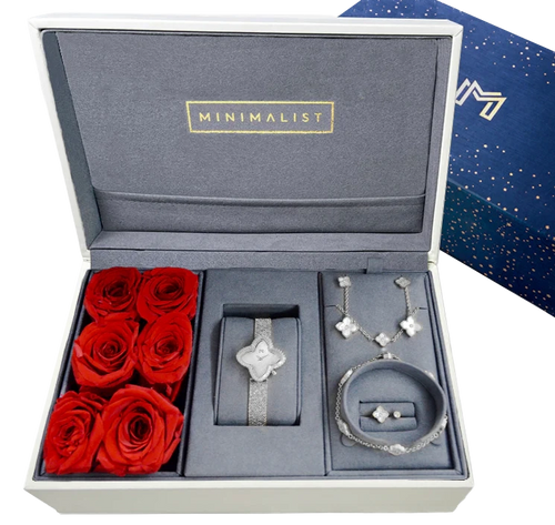 بوكس الورود / ساعة علياء ومجموعة ميني جوري الفضية