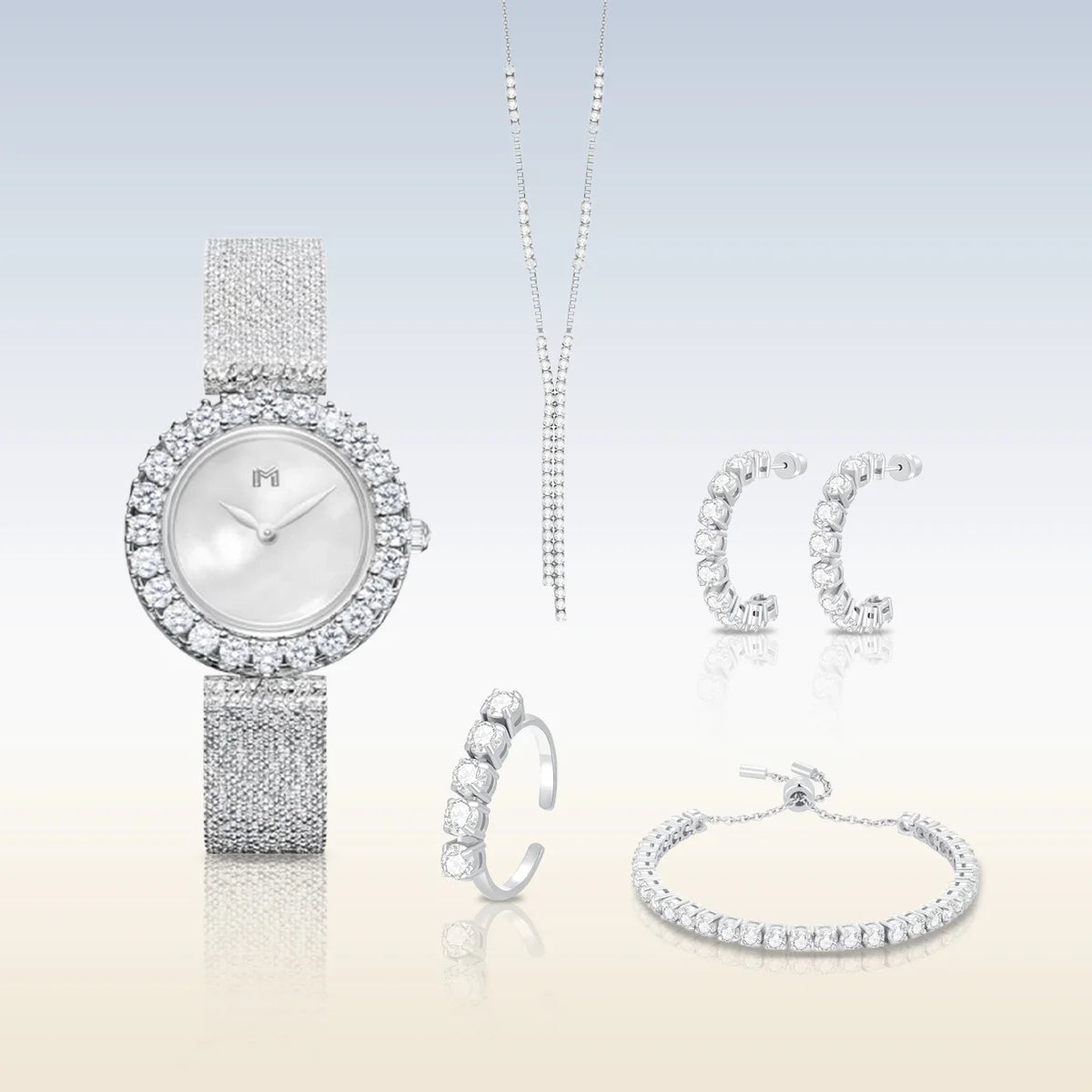 مجموعة هدية عليا / ميني جوري فضي للنساء