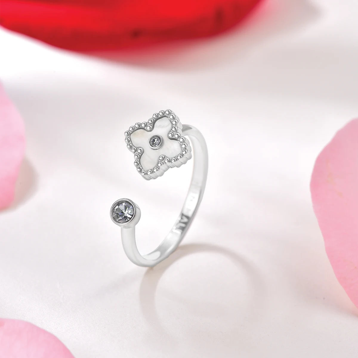 ميني جوري / خاتم اللؤلؤ باللون الفضي