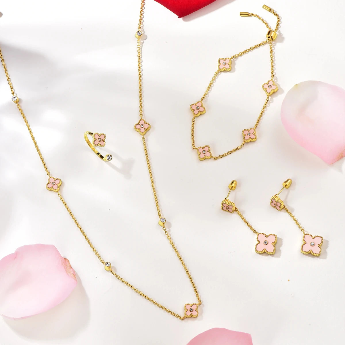 ميني جوري / طقم وردي فاتح و ذهبي