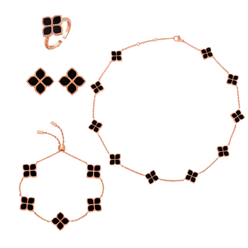 جوري / طقم الحجر الأسود بلون الروز قولد