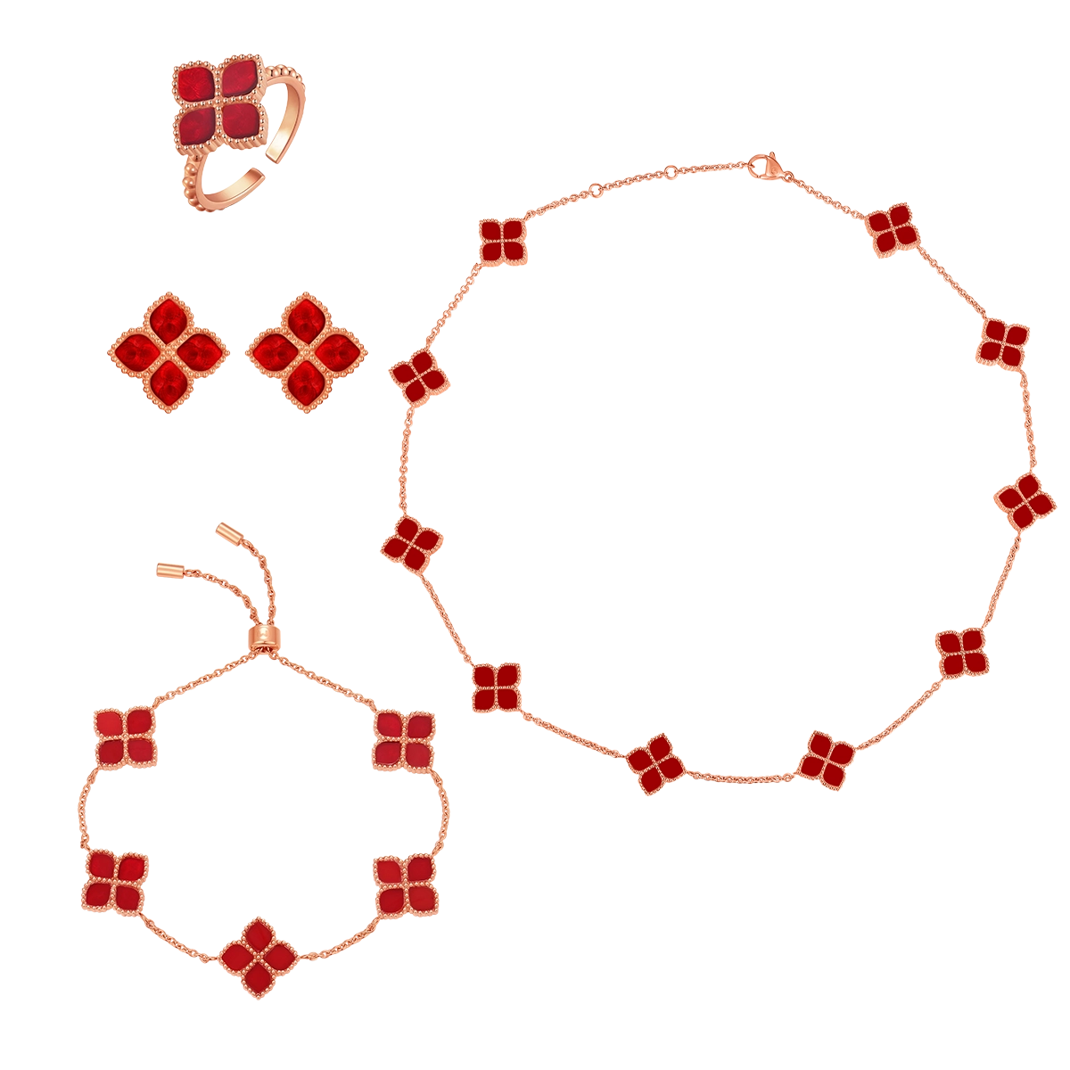 جوري / طقم الحجر الأحمر بلون الروز قولد