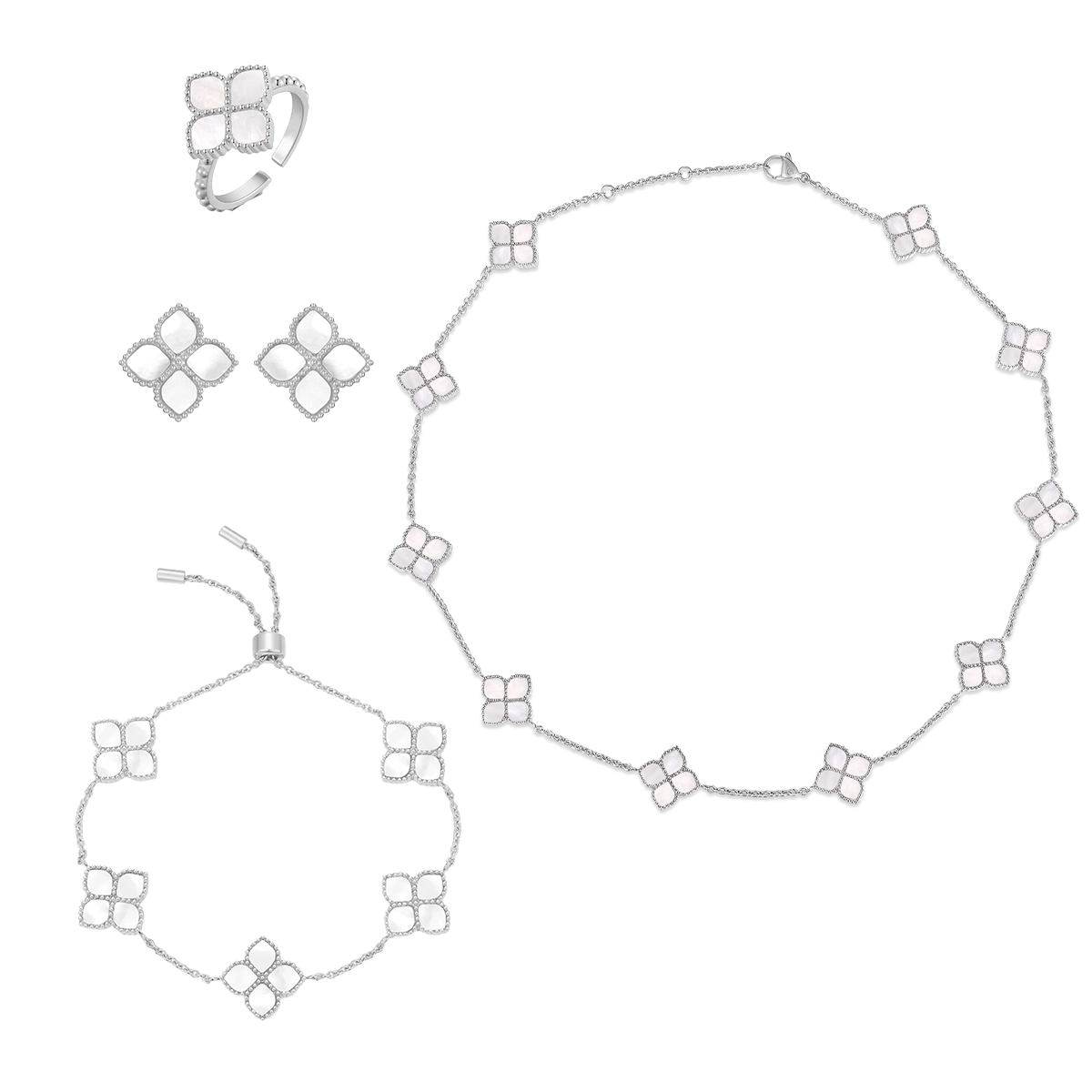 جوري / طقم اللؤلؤ باللون الفضي