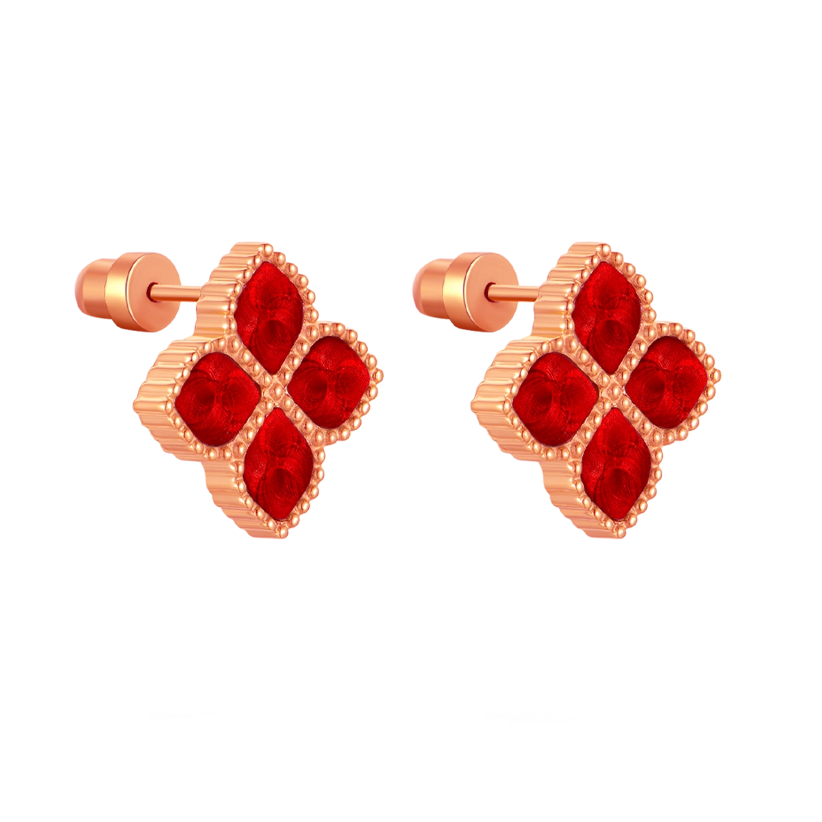 جوري / أقراط الحجر الأحمر بلون الروز قولد