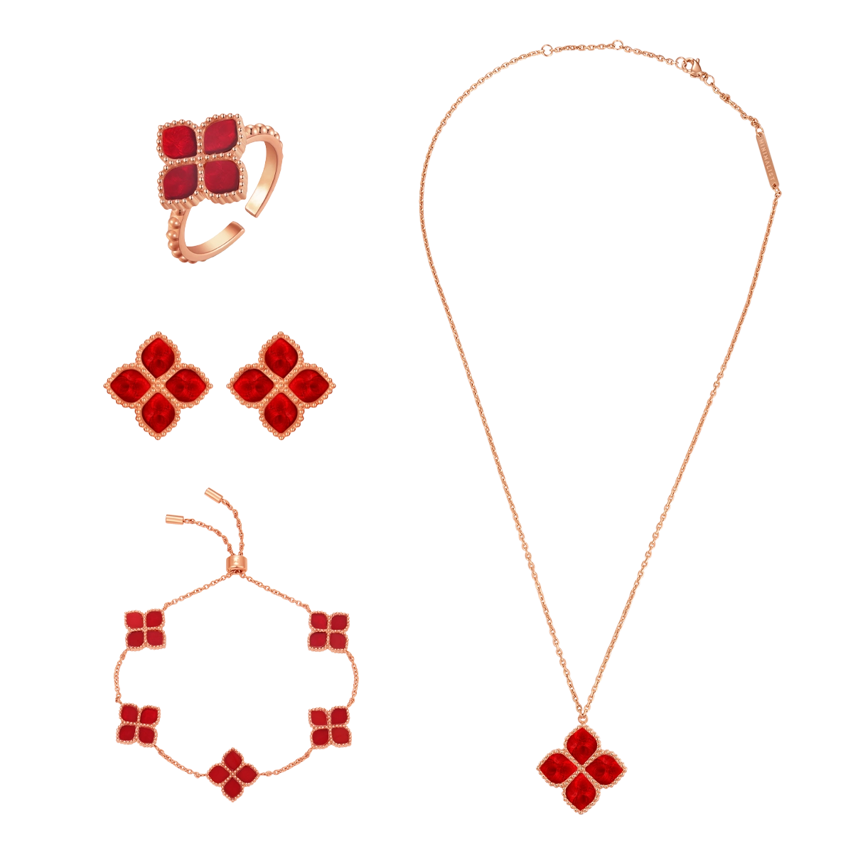 جوري / طقم الحجر الأحمر بلون الروز قولد