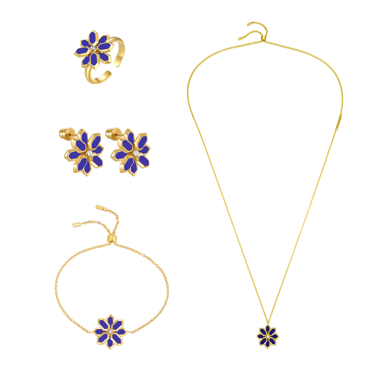 لوتس / طقم الحجر الأزرق باللون الذهبي