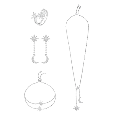 طقم مون ستار بتصميم ثنائي / اللون الفضي