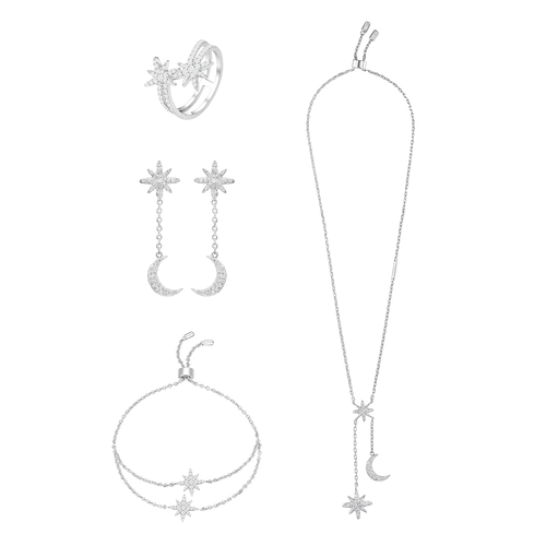 طقم مون ستار بتصميم ثنائي / اللون الفضي