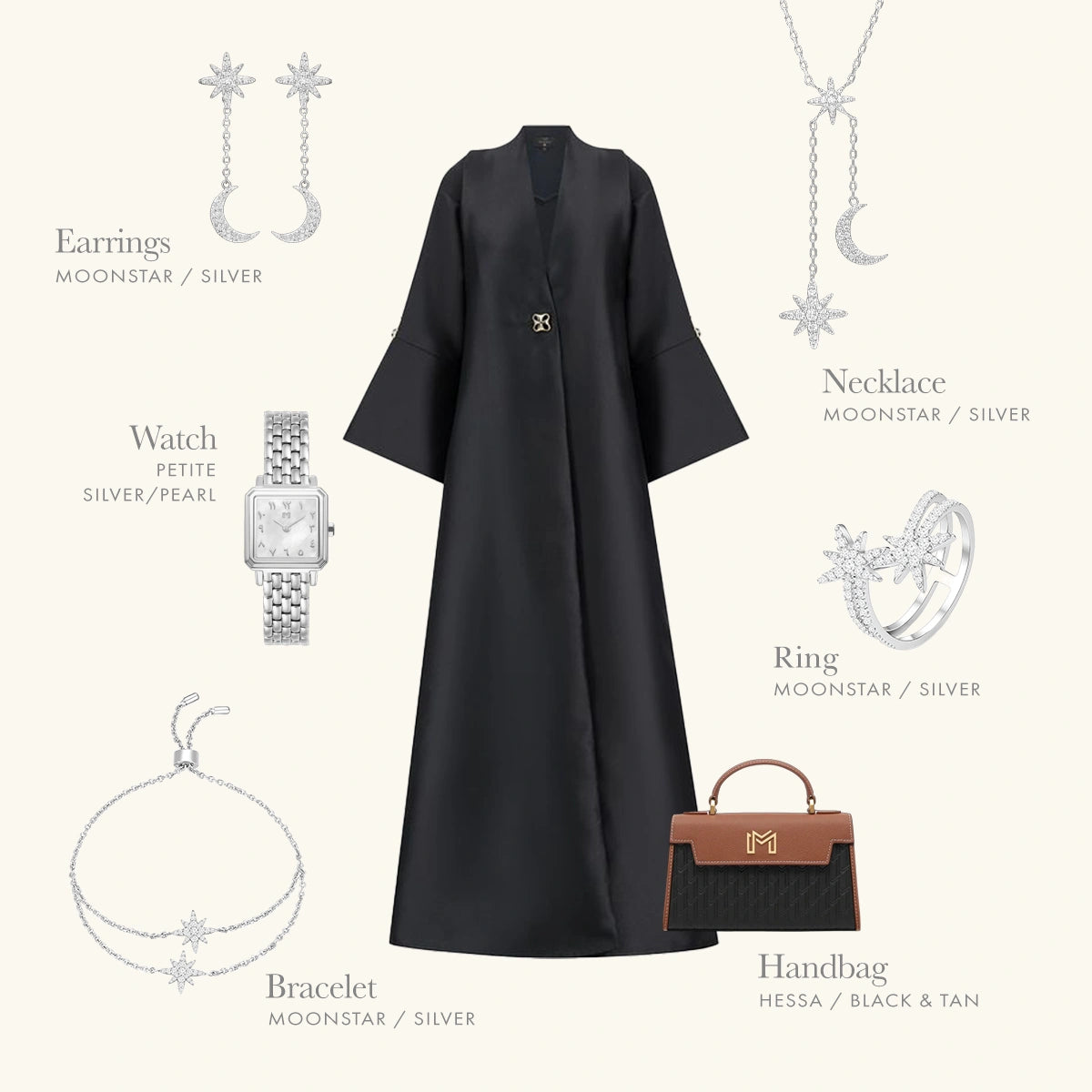 خاتم مون ستار  بتصميم ثنائي / اللون الفضي