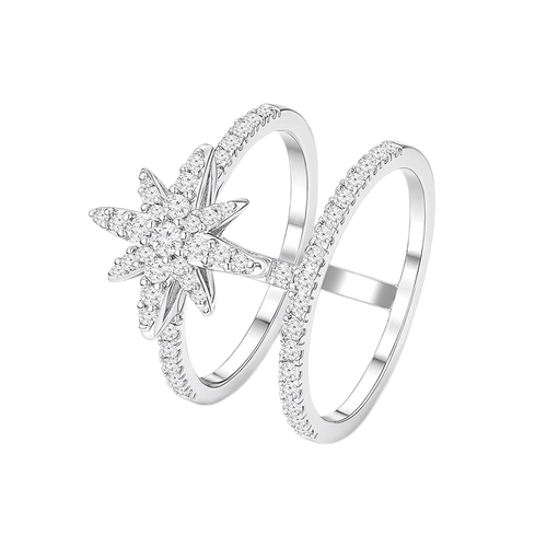 خاتم مون ستار  بتصميم متعدد / اللون الفضي