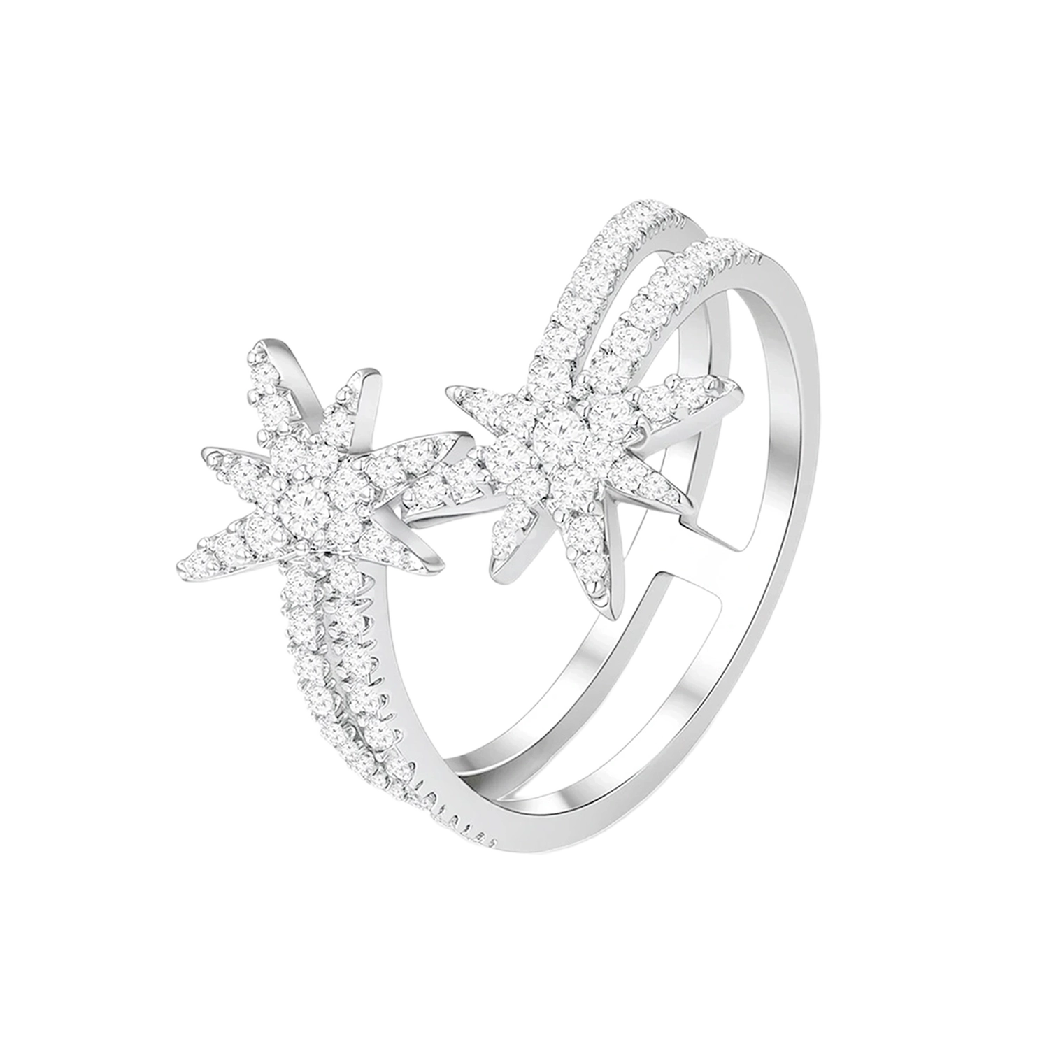 خاتم مون ستار  بتصميم ثنائي / اللون الفضي