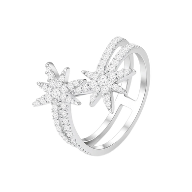 خاتم مون ستار  بتصميم ثنائي / اللون الفضي