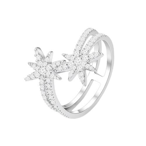 خاتم مون ستار  بتصميم ثنائي / اللون الفضي