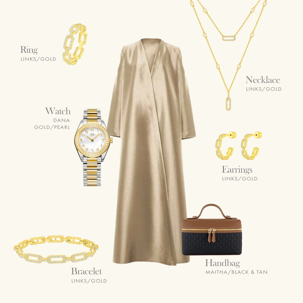 لينكس/ طقم باللون الذهبي بالتصميم الكلاسيكي