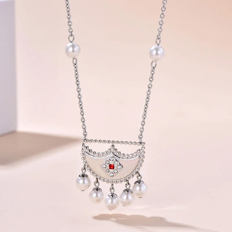 شناف / عقد اللؤلؤ باللون الفضي