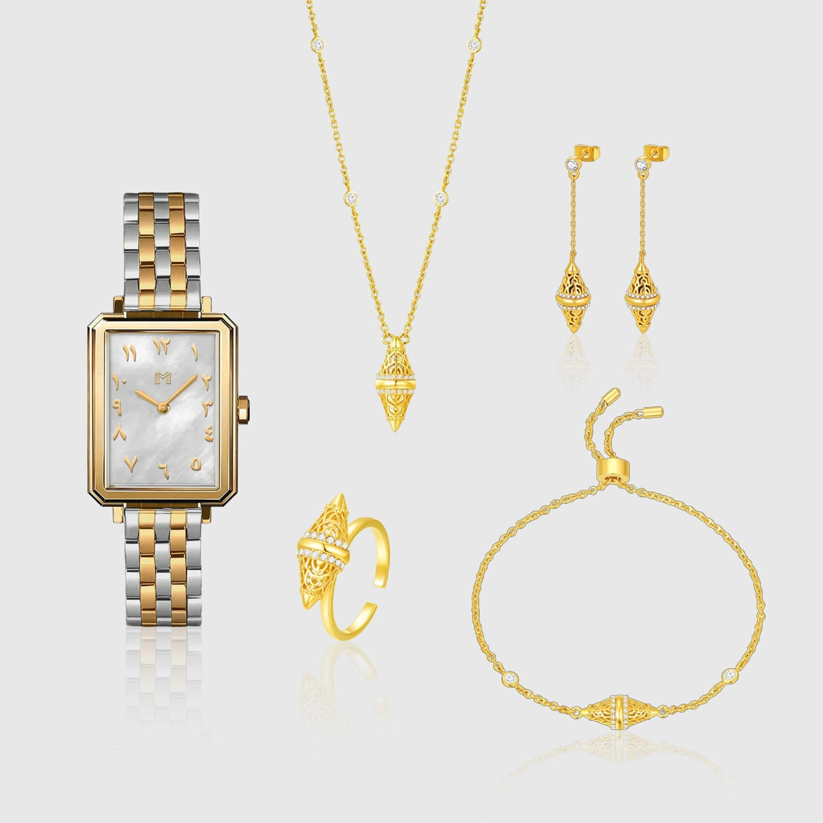 طقم لانترن  بتصميم بسيط / اللون الذهبي