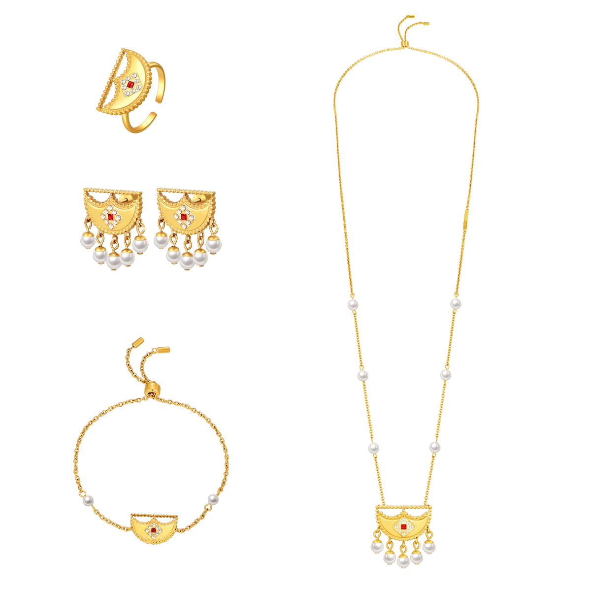 شناف / طقم اللؤلؤ باللون الذهبي