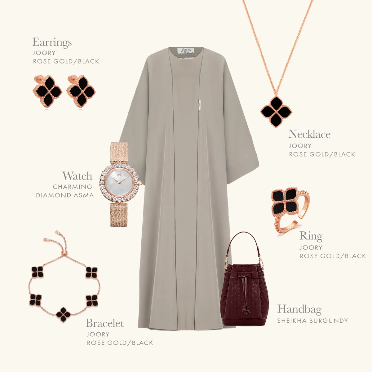 جوري / طقم الحجر الأسود بلون الروز قولد