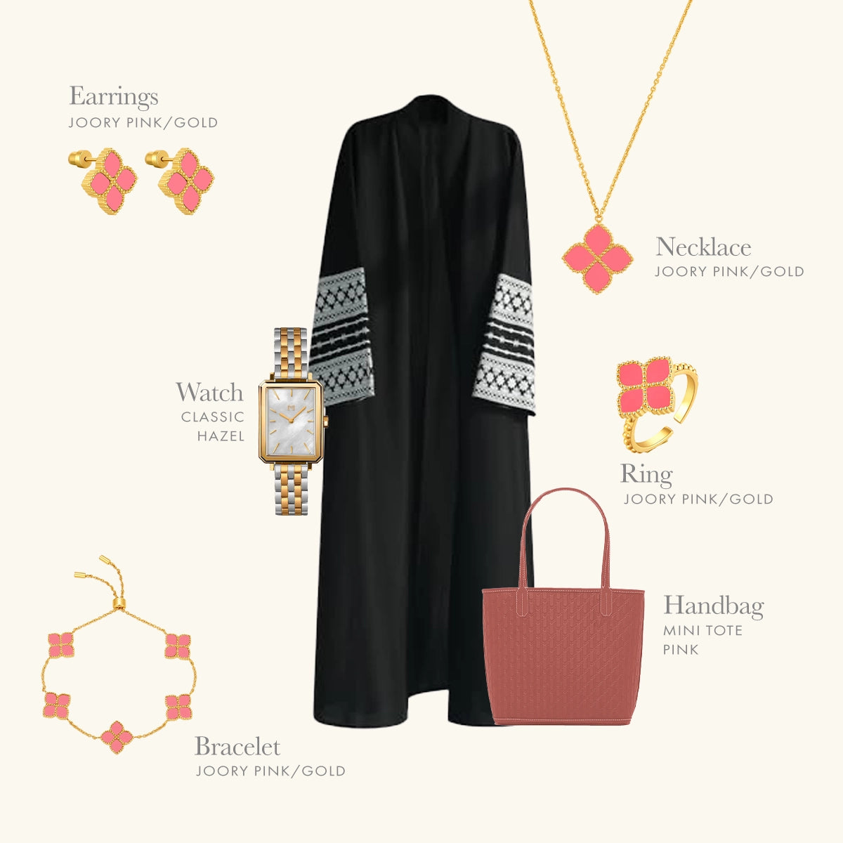 جوري / إسورة العقيق الوردي باللون الذهبي