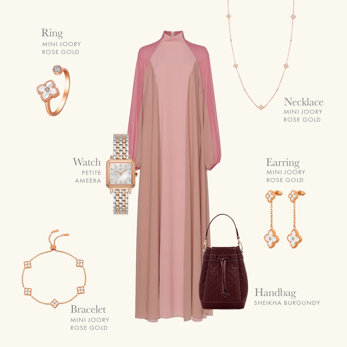 ميني جوري / طقم اللؤلؤ بلون الروز قولد