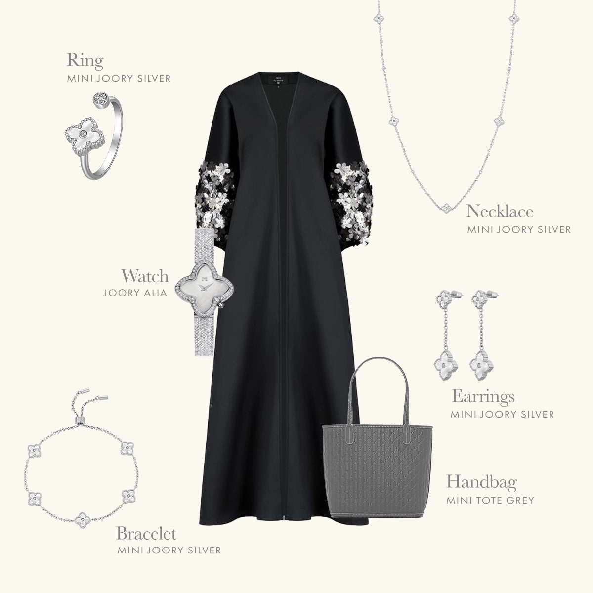 ميني جوري / طقم اللؤلؤ باللون الفضي