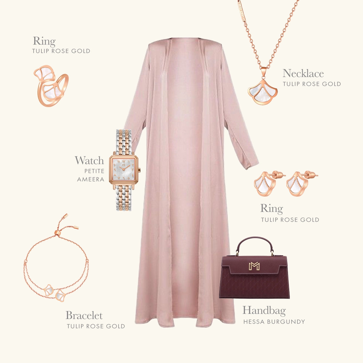 توليب / طقم اللؤلؤ بلون الروز قولد