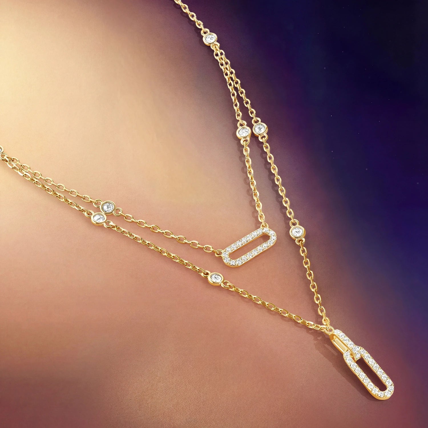 لينكس / قلادة بتصميم ثنائي باللون الذهبي