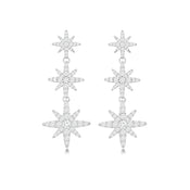 أقراط مون ستار بتصميم ثلاثي / اللون الفضي