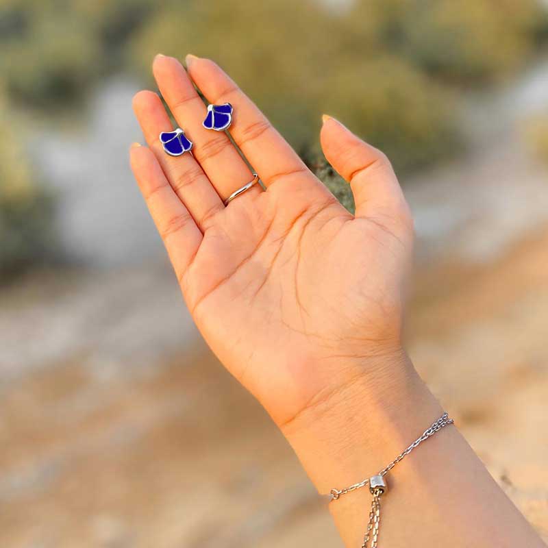 توليب / أقراط أزرق و فضي